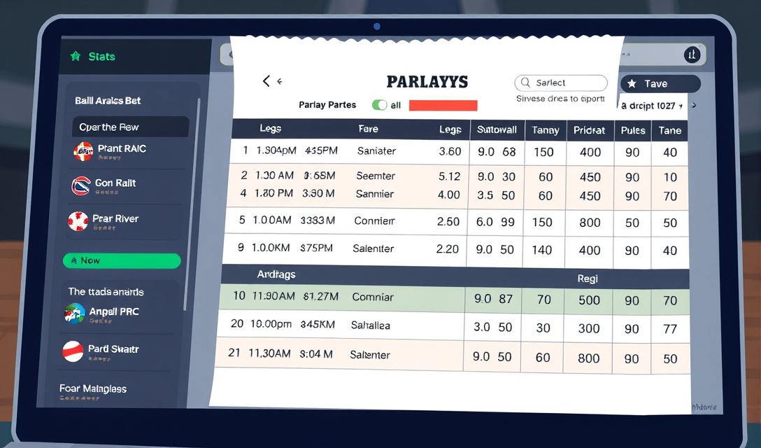 Betting slip displaying a multi-leg parlay bet with odds and potential payout