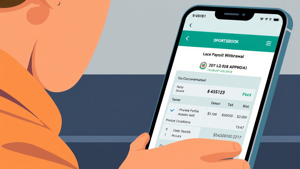 Sportsbook app showing large payout notification and tax withholding information
