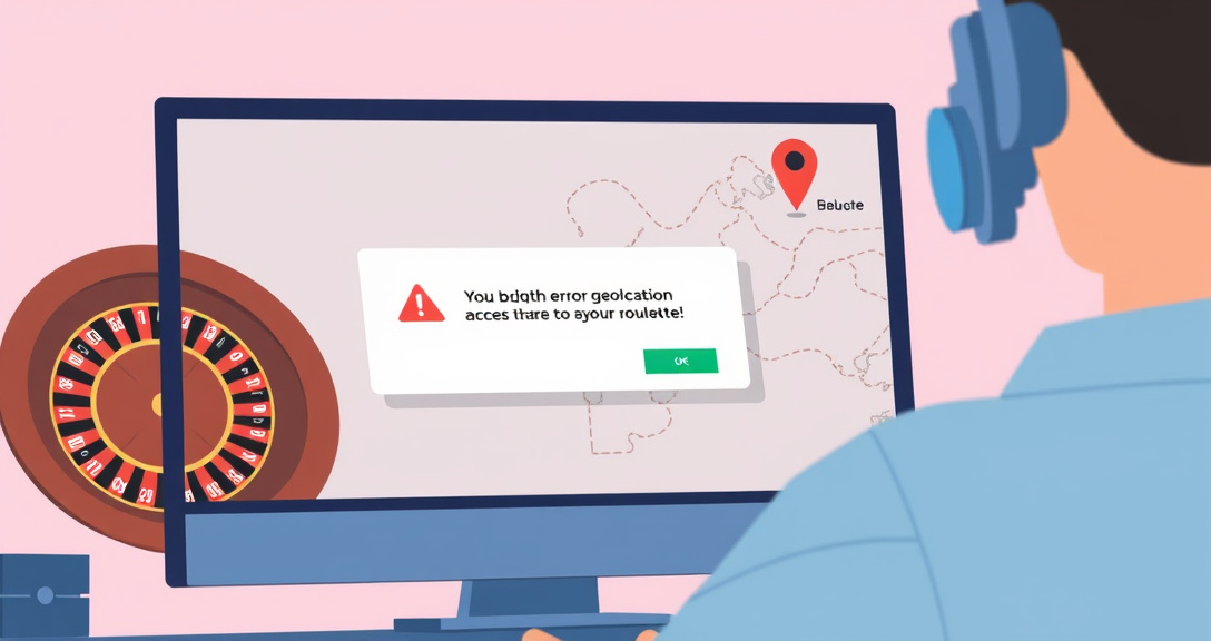 Computer screen displaying a geolocation error blocking casino game access